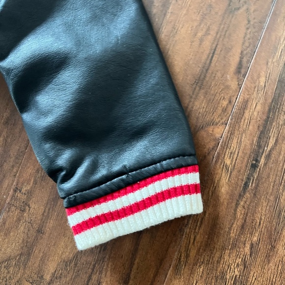 Hudson Black Faux Leather Bomber Jacket with Red Stripes-Size 24 months - Picture 8 of 9